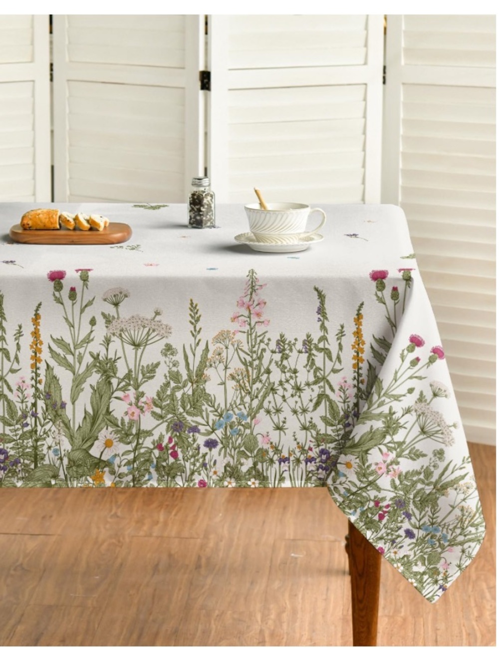 Wildflower Tablecloth 100% Polyester Machine Washable Rectangular 60x84” BEIGE